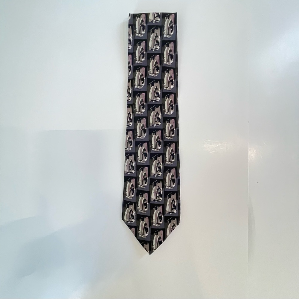 Men's Patterned Black, Purple and Gray Silk Tie